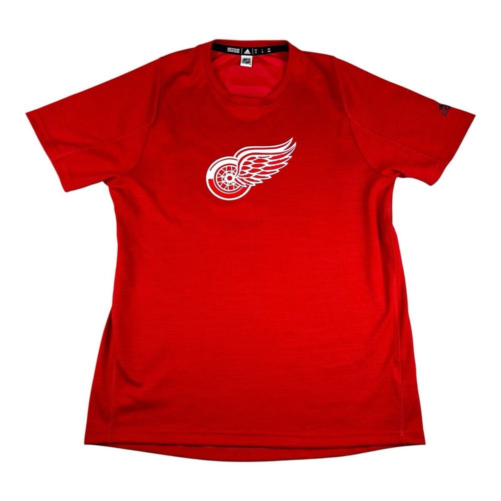Detroit Red Wings Shirt Mens Medium Red adidas Circle Logo climalite Lightweight